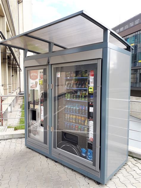 The <strong>machine</strong> will vend 41 to 56 items depending on the size of each product. . Outdoor vending machine enclosures